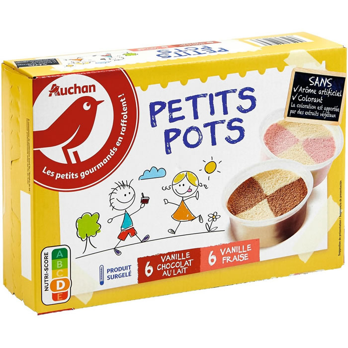 AUCHAN Petits Pots Panachés de mini crème glacée au chocolat et fraise