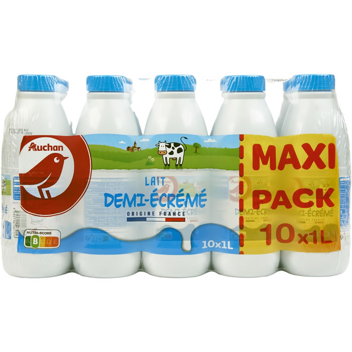 AUCHAN Lait demi-écrémé 1,6% M.G UHT