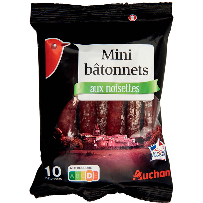 AUCHAN Mini saucissons secs aux noisettes en bâton