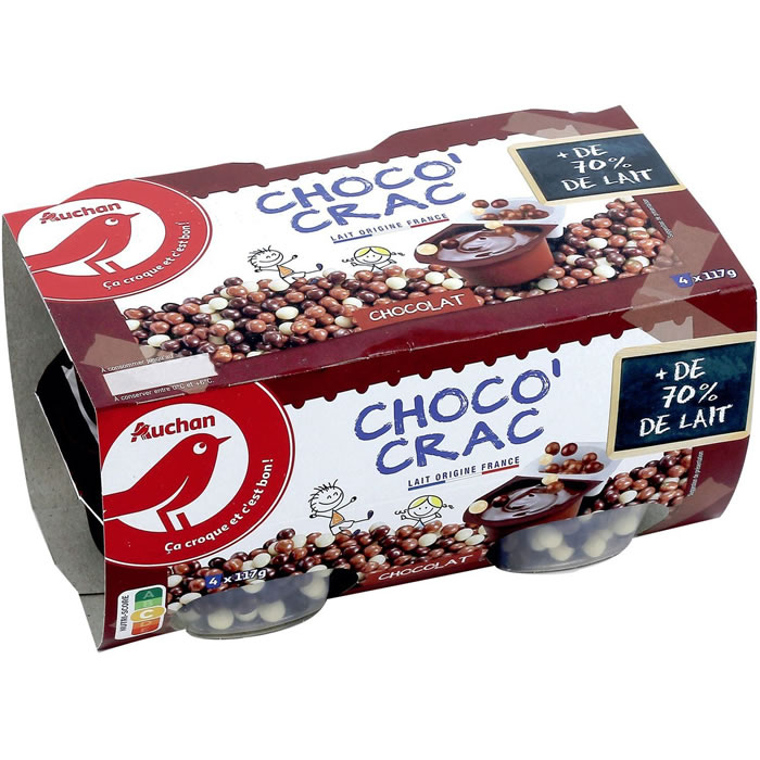 AUCHAN Choco'Crac Crème dessert au chocolat avec billes croustillantes