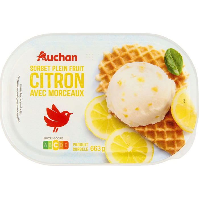 AUCHAN Plein Fruit Sorbet glacé au citron avec morceaux
