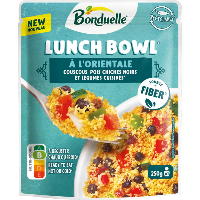 BONDUELLE Lunch Bowl Couscous, pois chiches noirs et légumes cuisinés