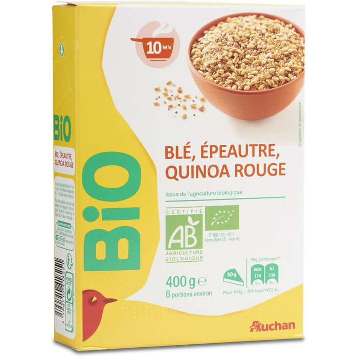 AUCHAN Blé, épeautre, quinoa rouge bio