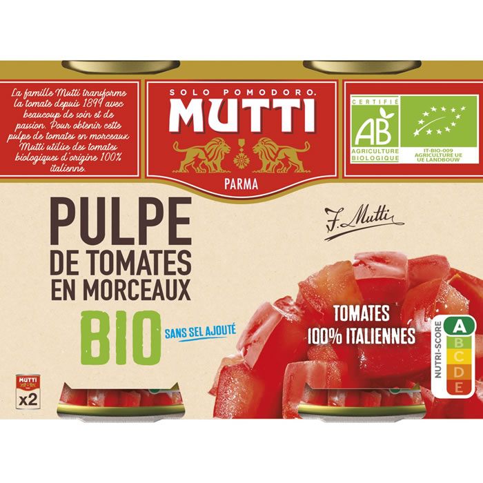 MUTTI Pulpe de tomates en morceaux bio sans sel ajouté bio