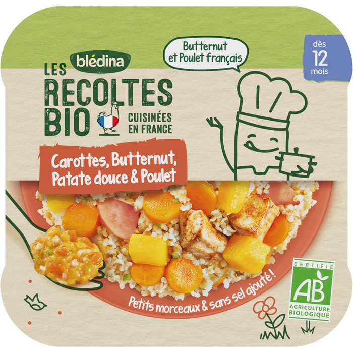 BLEDINA Les Récoltes Bio Carottes, butternut, patate douce et poulet bio