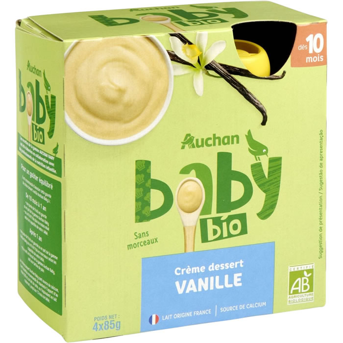AUCHAN Baby Dessert crème à la vanille dès 10 mois bio
