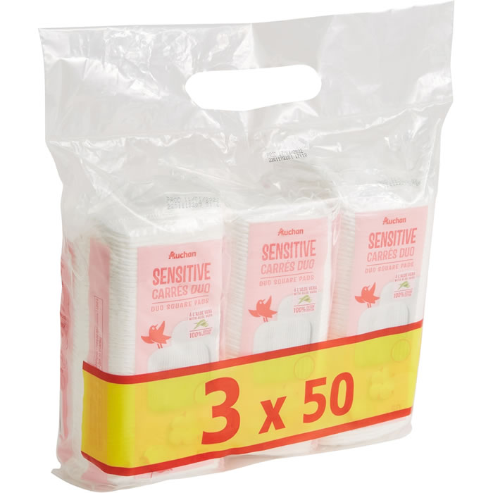AUCHAN Sensitive Cotons carrés à démaquiller
