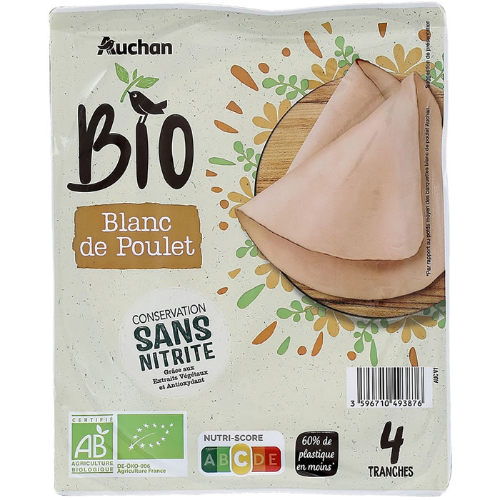 AUCHAN Blanc de poulet sans nitrite bio