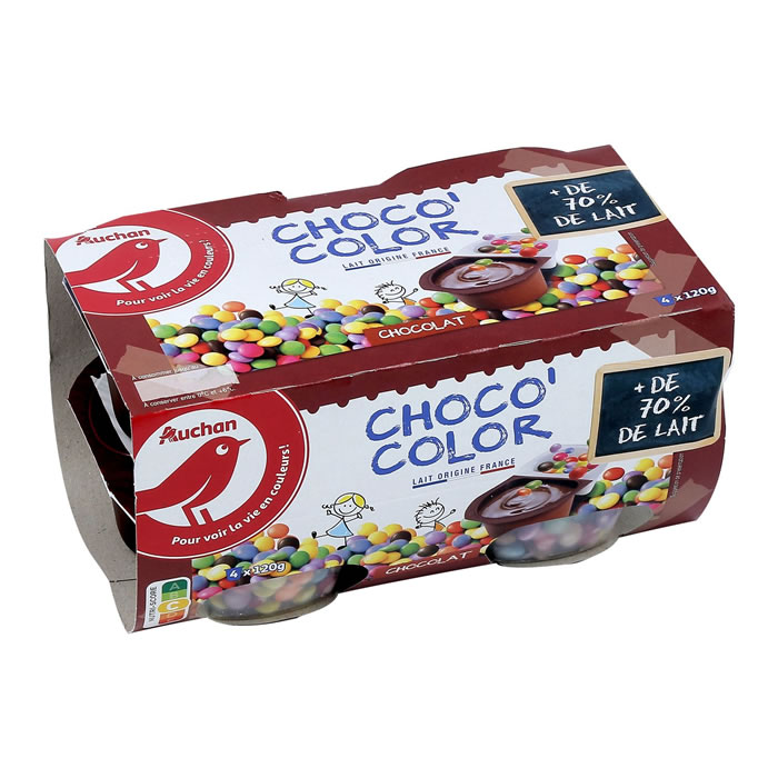 AUCHAN Choco'Color Crème dessert au chocolat avec billes colorées