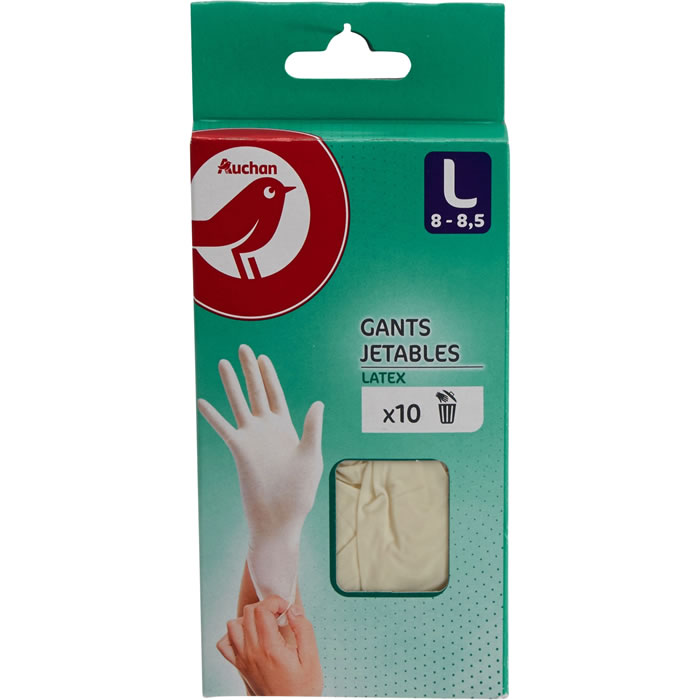 AUCHAN Gants jetables fin en latex taille L