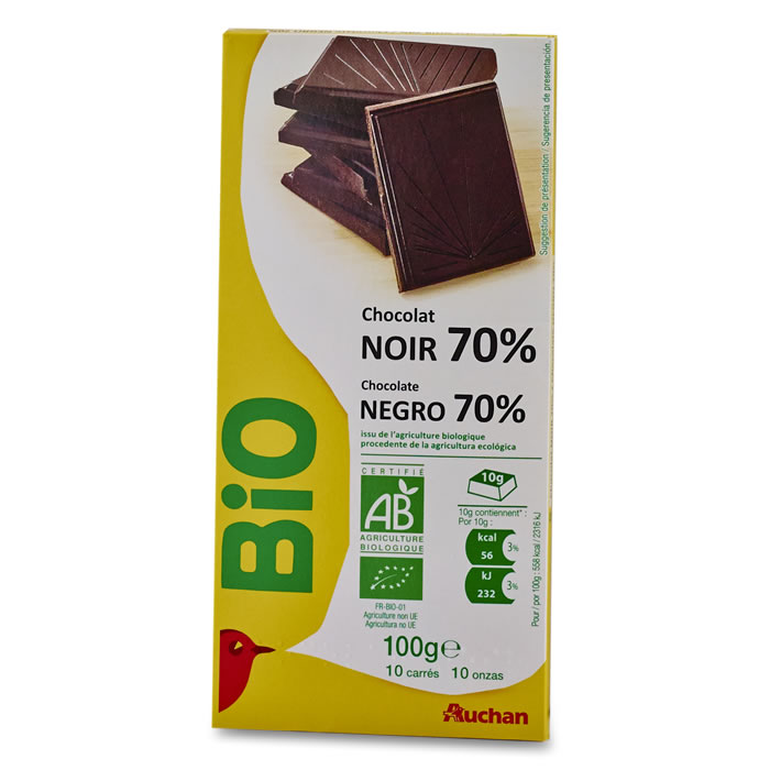 AUCHAN Tablette de chocolat noir 70% bio