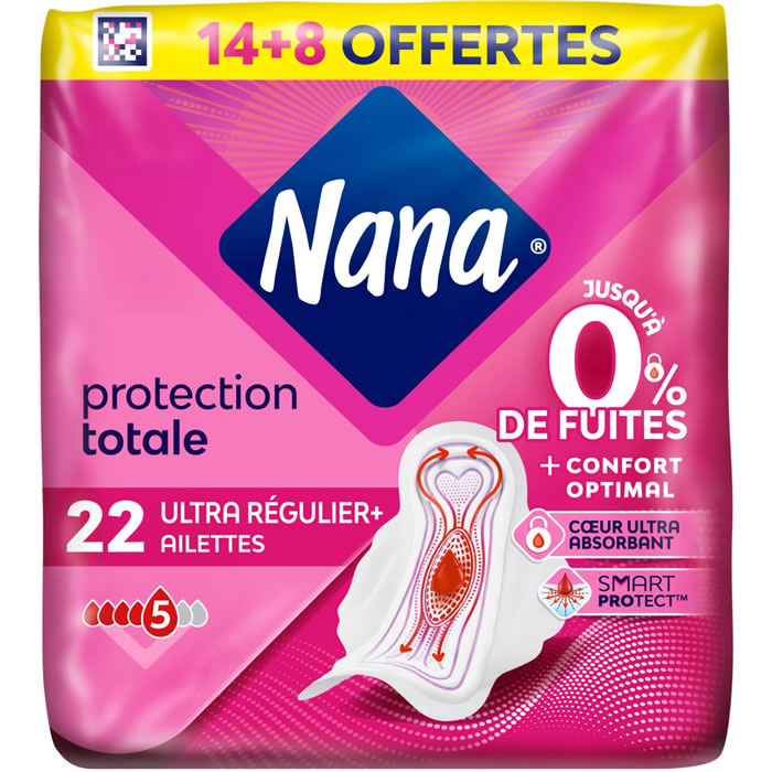 NANA Protection Totale Serviettes hygiéniques avec ailettes ultra régulier +