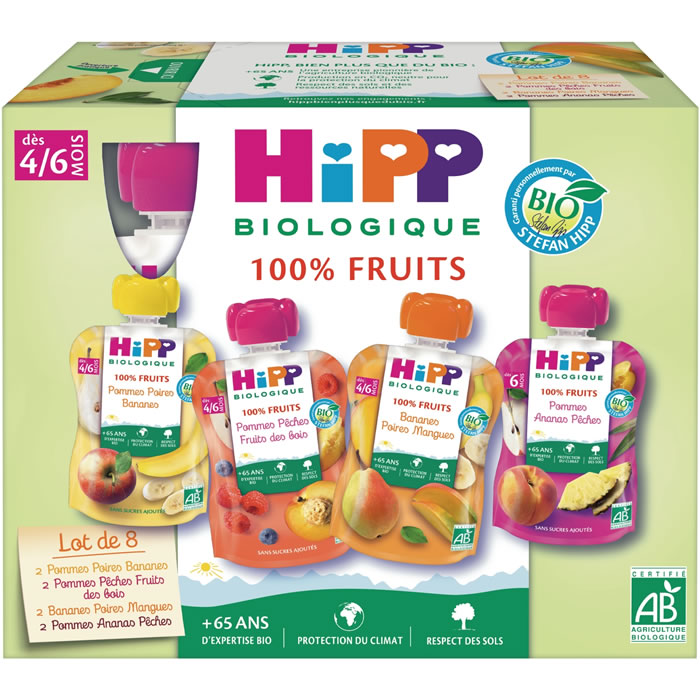 HIPP 100% Fruits Assortiment de desserts 4 variétés bio dès 4 mois