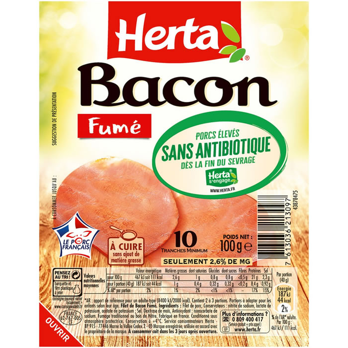 HERTA Bacon fumé sans antibiotiques