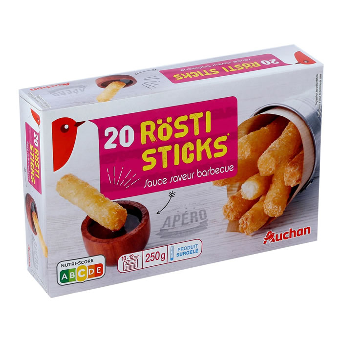 AUCHAN Rösti sticks Bâtonnets de pomme de terre préfrits sauce barbecue