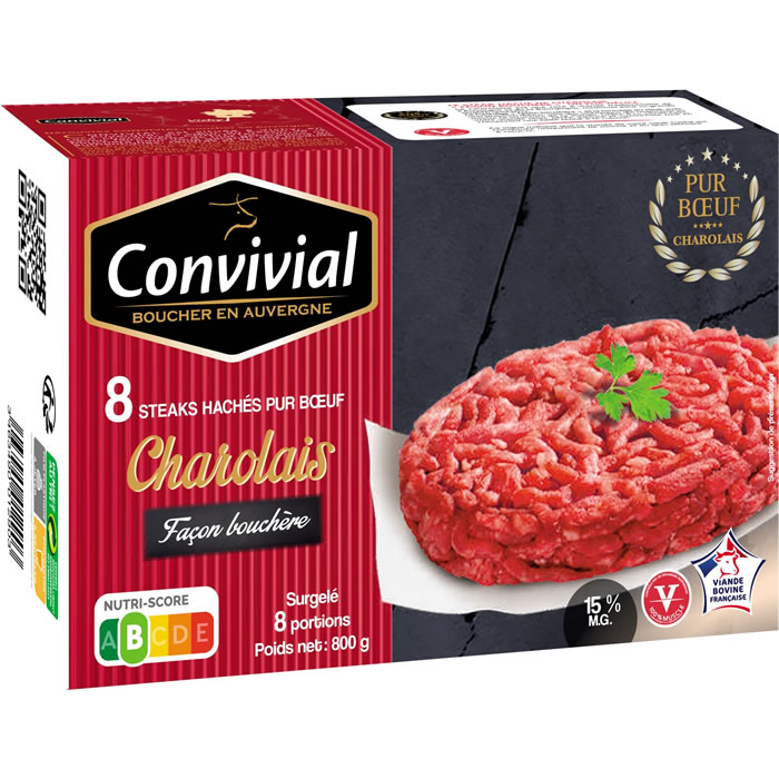 CONVIVIAL Charolais Steaks hachés 15% de M.G