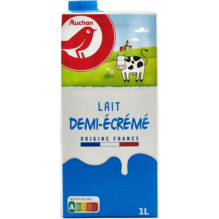 AUCHAN Lait demi-écrémé 1,6% M.G UHT