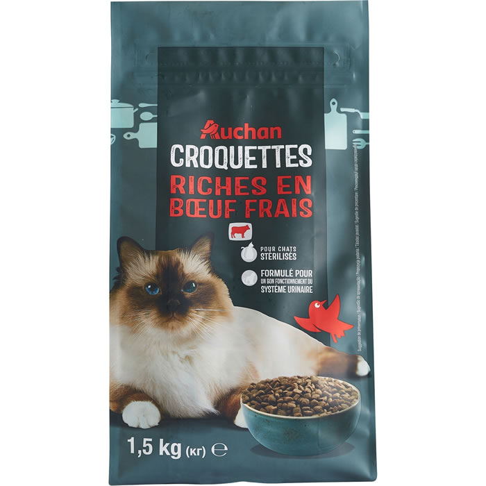 AUCHAN Croquettes au bœuf pour chat stérilisé