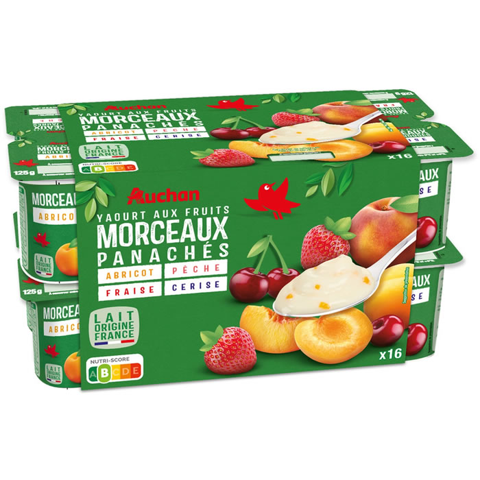 AUCHAN Panachés de yaourts aux morceaux de fruits