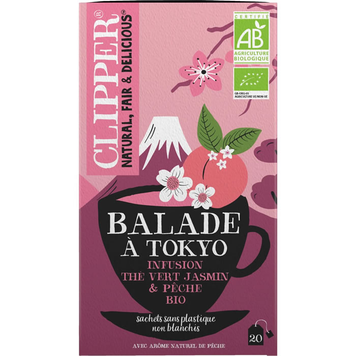 CLIPPER® Infusion thé vert jasmin et pêche bio