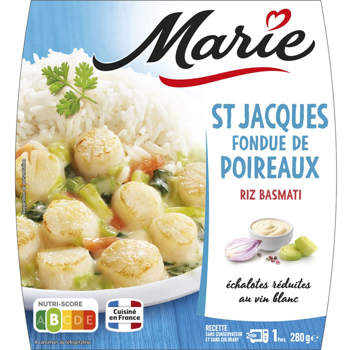 MARIE Saint-Jacques, fondue de poireaux et riz basmati