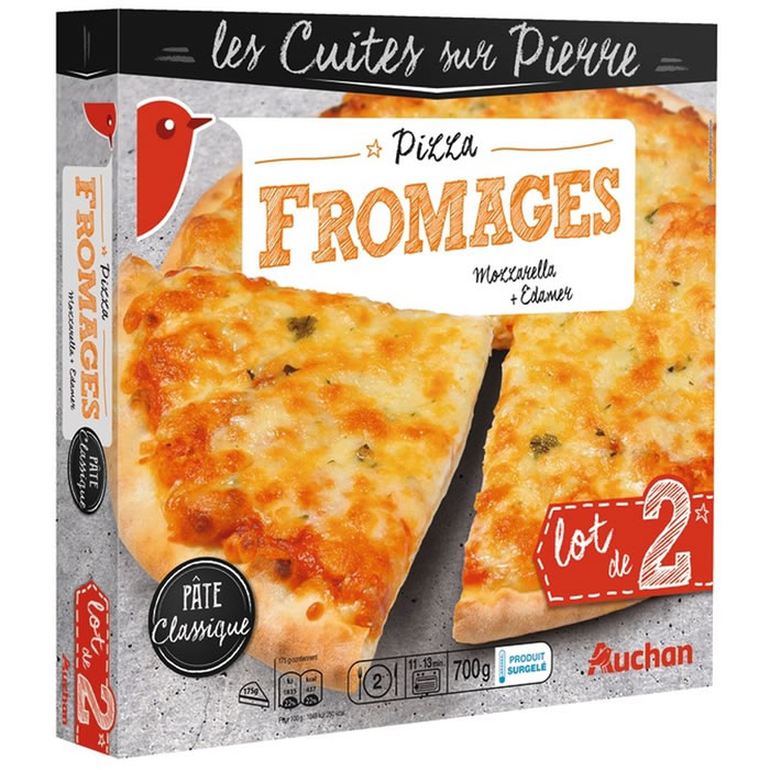 AUCHAN Les Cuites sur Pierre 2 pizzas aux 2 fromages