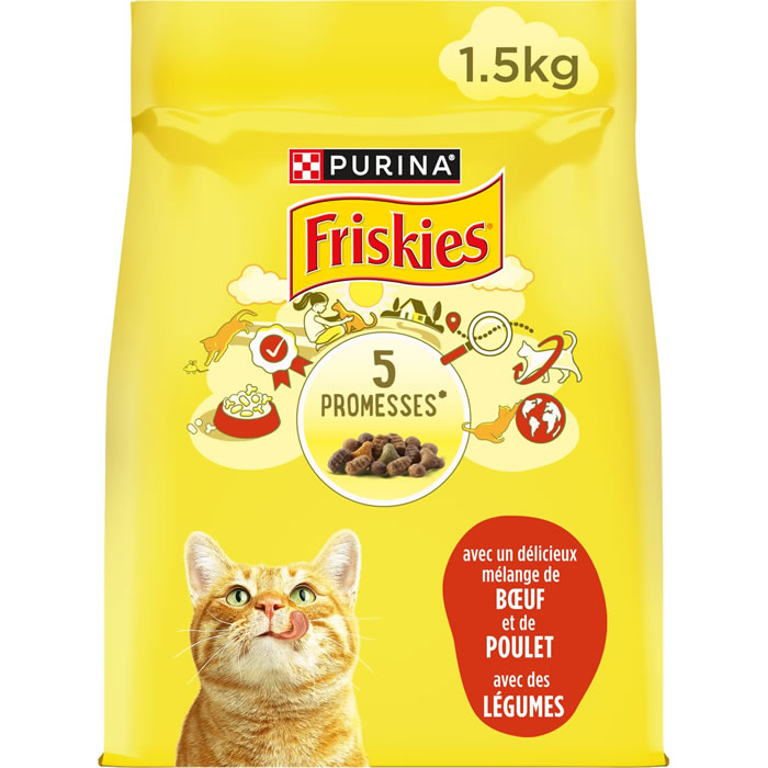 PURINA Friskies Croquettes au bœuf, poulet et légumes pour chat adulte