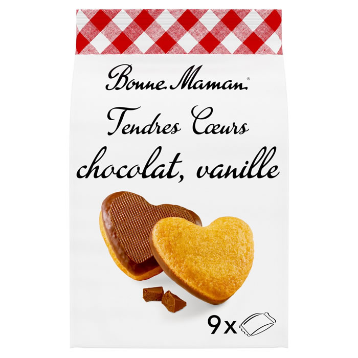 BONNE MAMAN Tendres cœurs Gâteaux moelleux vanille enrobée au chocolat au lait