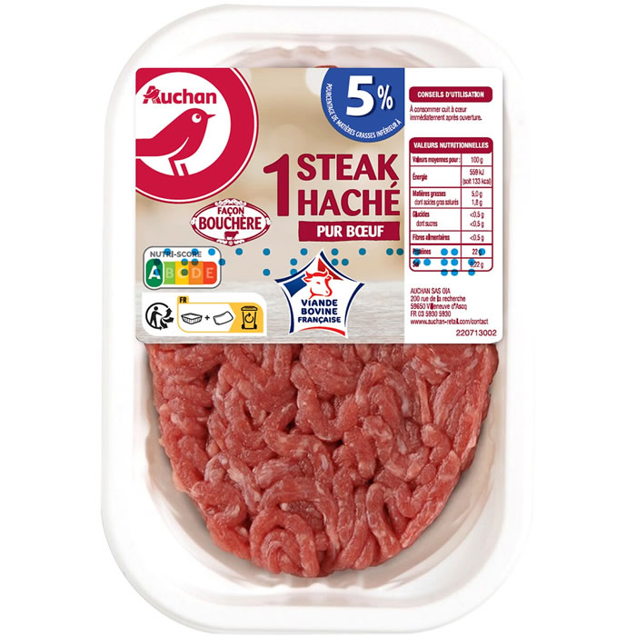 AUCHAN Steak haché pur boeuf façon bouchère 5% M.G
