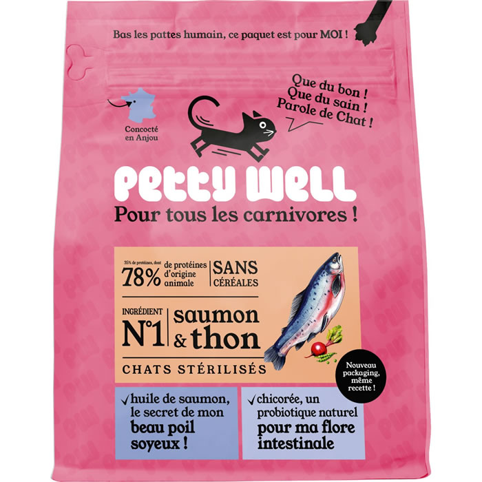 PETTY WELL Croquettes au saumon et thon pour chat adulte stérilisé