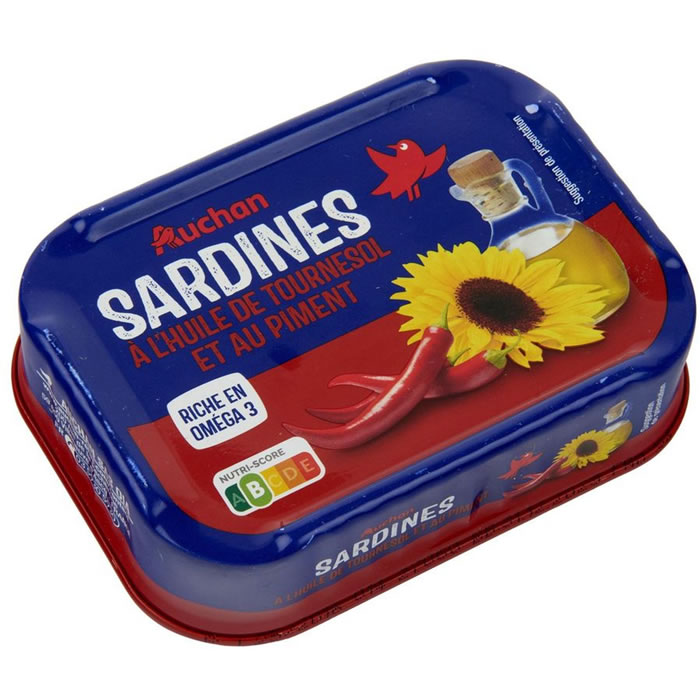 AUCHAN Sardines à l’huile de tournesol et au piment