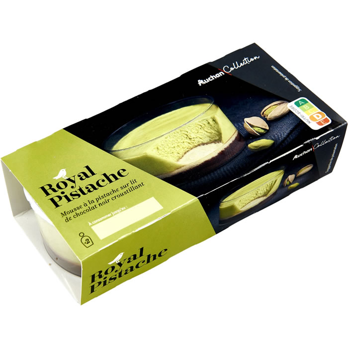 AUCHAN Collection Mousse à la pistache sur lit de chocolat noir croustillant