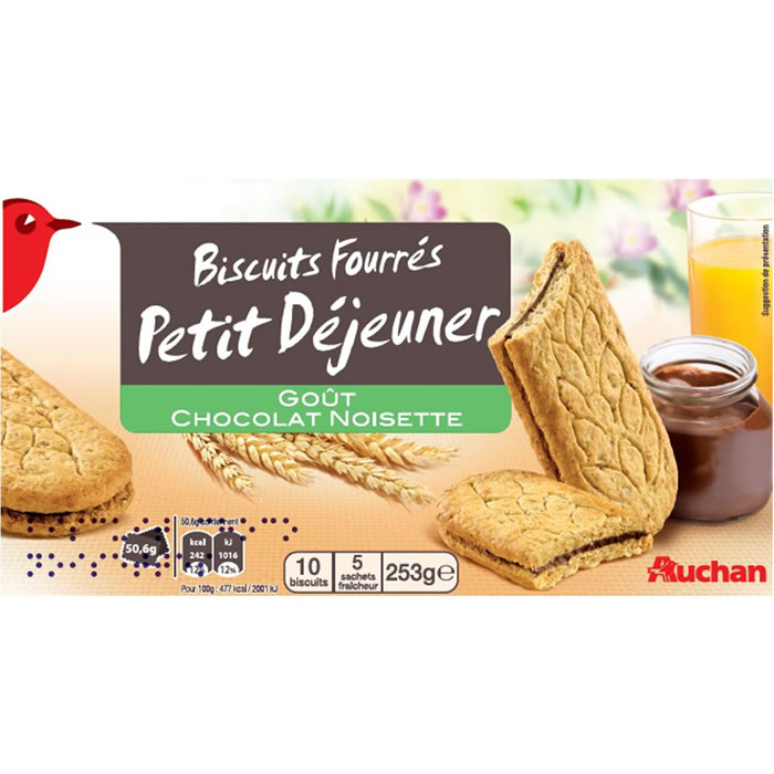 AUCHAN Biscuits fourés chocolat noisette