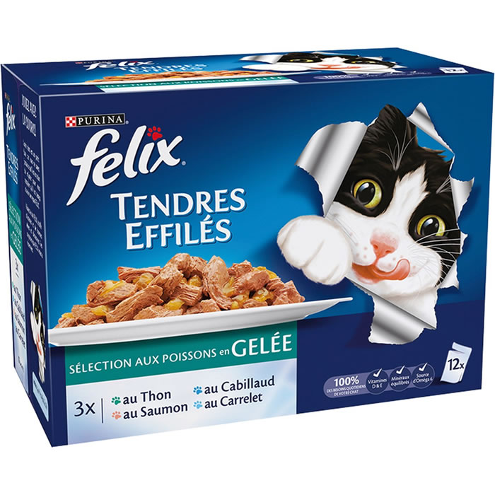 FELIX Effilés en gelée au thon, saumon, cabillaud pour chat