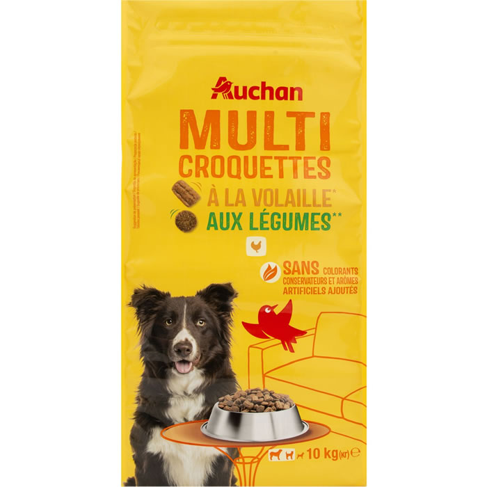 AUCHAN Croquettes à la volaille et légumes pour chien adulte
