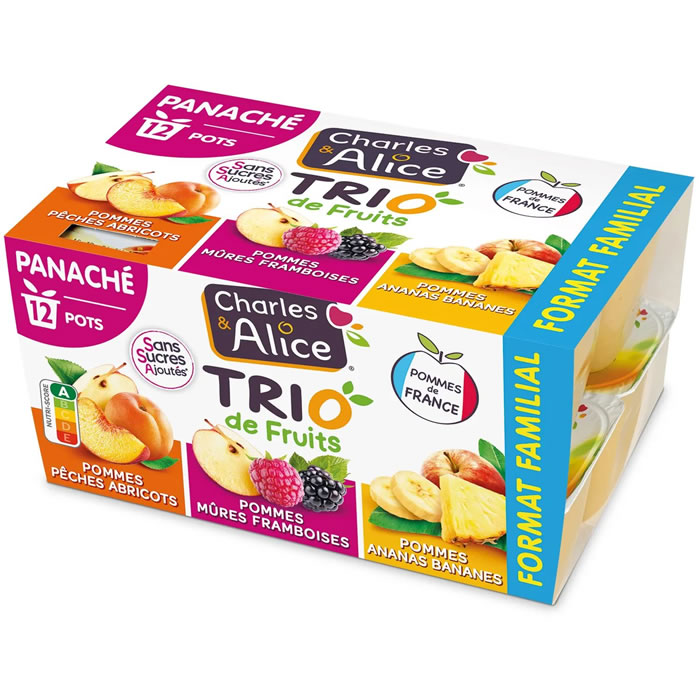 CHARLES&ALICE Trio de Fruits Dessert pomme multifruits sans sucres ajoutés