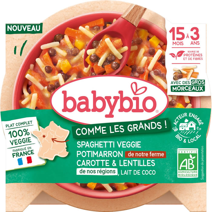 BABYBIO Spaghetti, potimaron, carotte et lentille dès 15 mois bio