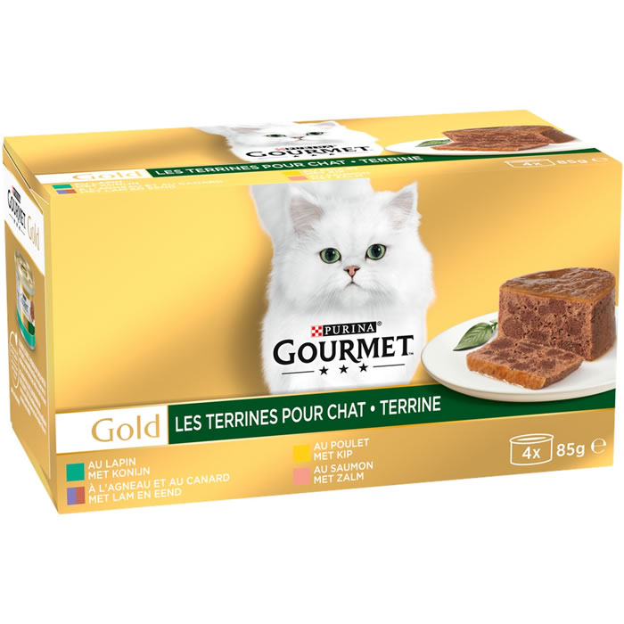 PURINA Gourmet Terrines au lapin, poulet, saumon et agneau pour chat adulte