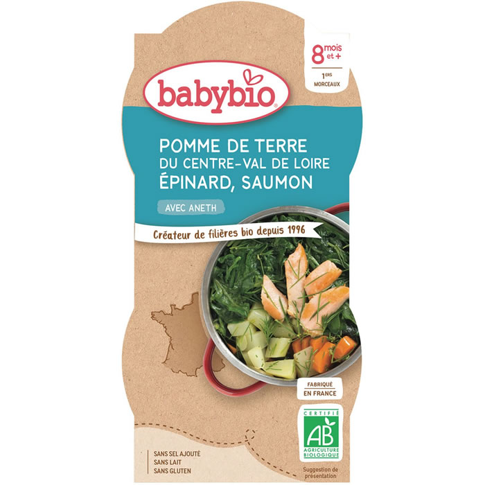 BABYBIO Pomme de terre, épinards et saumon à l'aneth bio dès 8 mois