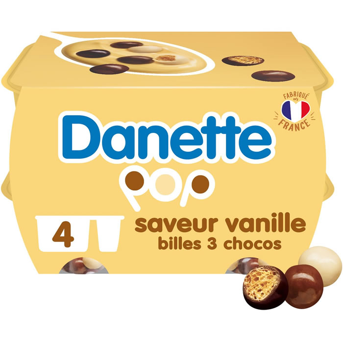 DANETTE Pop Crème dessert à la vanille et billes 3 chocolats