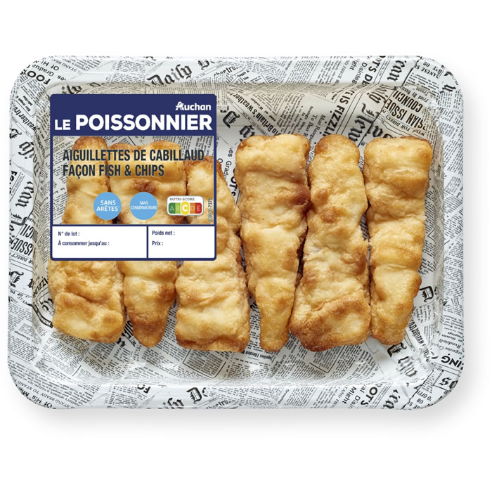 AUCHAN Le Poissonnier Aiguillettes de cabillaud façon fish and chips