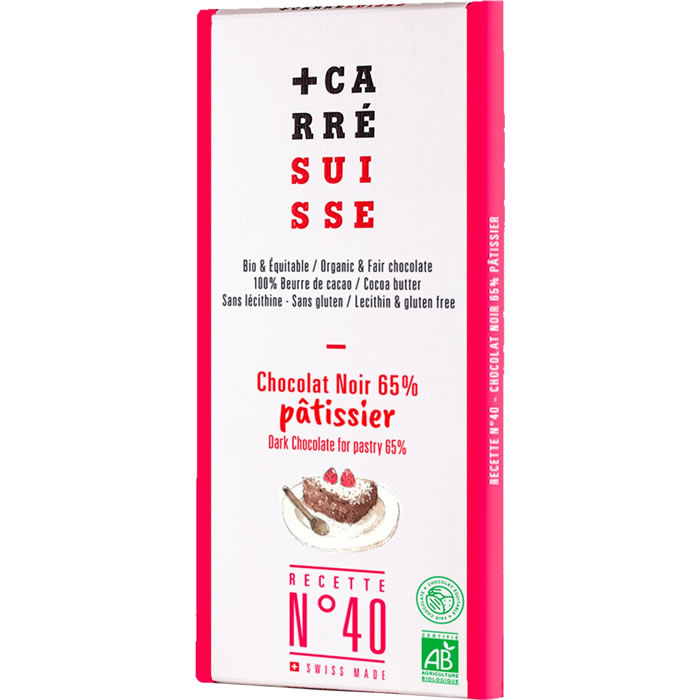 CARRE SUISSE Dessert Tablette de chocolat noir pâtissier 65% bio