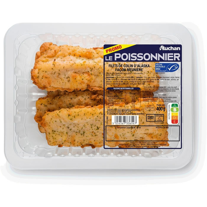 AUCHAN Le Poissonnier Filets de colin d'Alaska MSC façon meunière