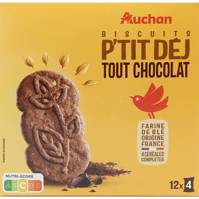 AUCHAN Biscuits petit-déj au chocolat