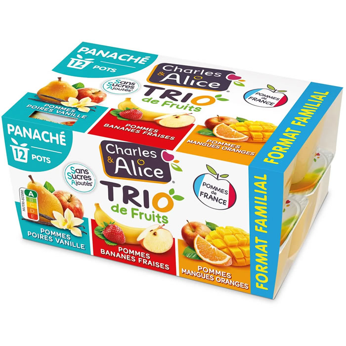 CHARLES&ALICE Trio de Fruits Dessert pomme multifruits sans sucres ajoutés