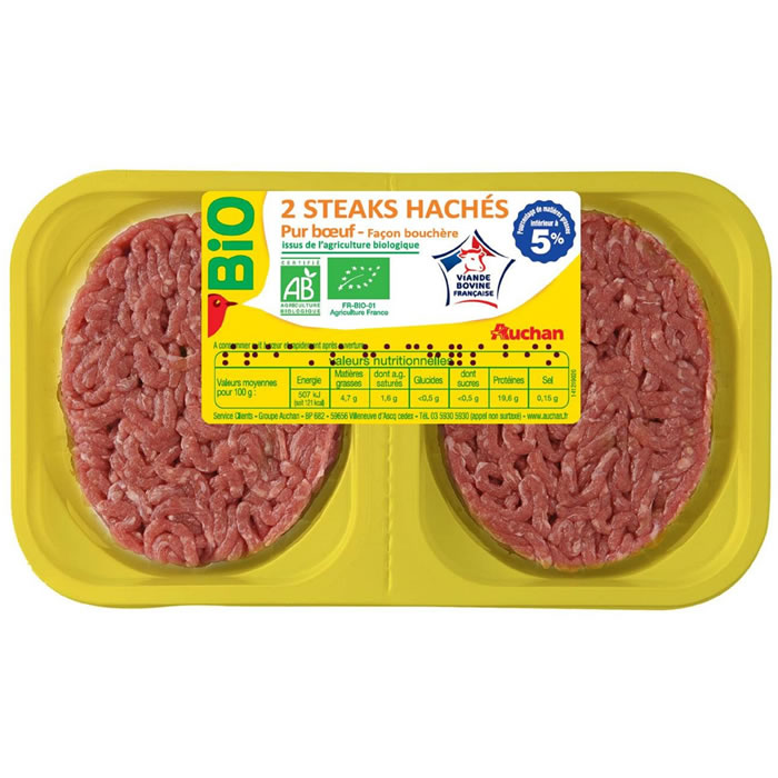 AUCHAN Steaks hachés bio 5% M.G