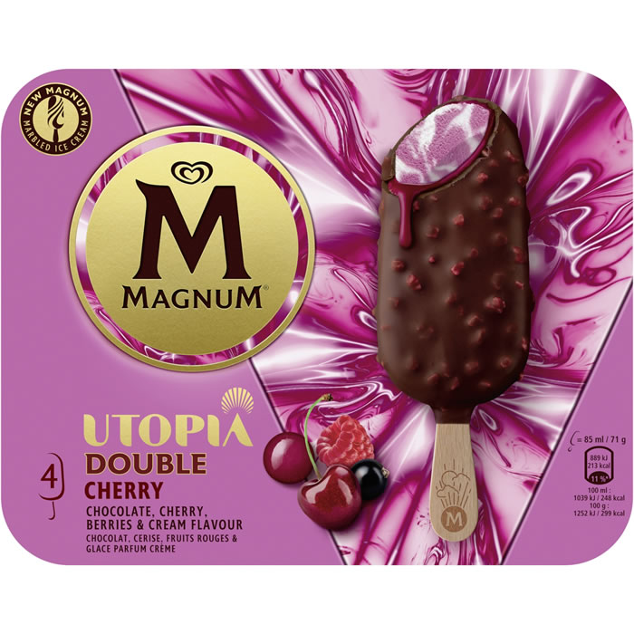 MAGNUM Utopia Bâtonnets glacés framboise, cassis, cerise, chocolat au lait