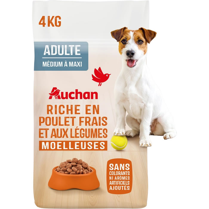 AUCHAN Croquettes moelleuses au poulet et légumes pour chien adulte