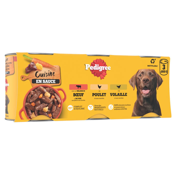 PEDIGREE Pâtée en sauce boeuf, poulet, volaille pour grand chien