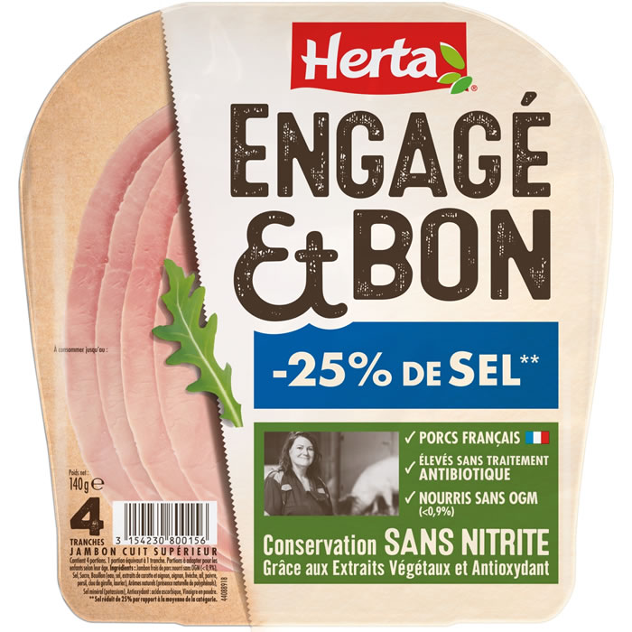 HERTA Jambon supérieur -25% de sel sans nitrite